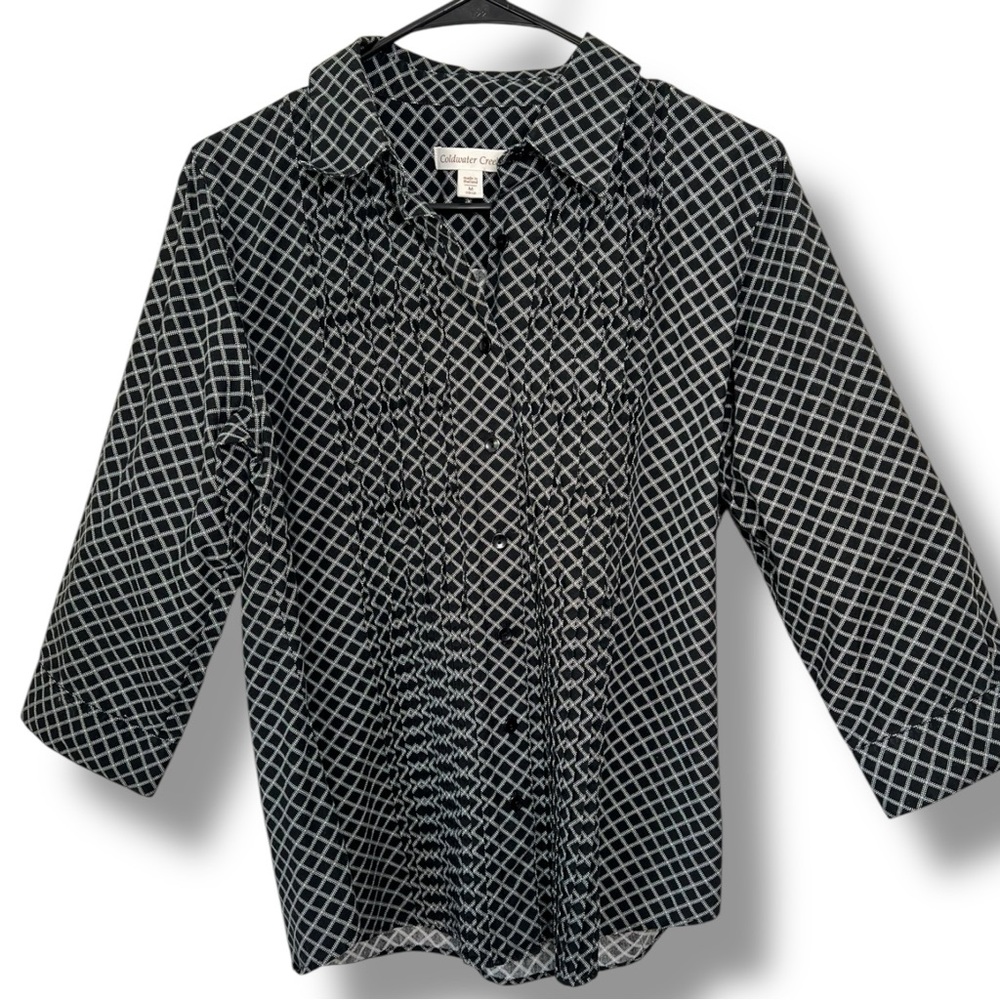 Coldwater Creek Black and White Geometric Button Down Blouse Sz M - Picture 5 of 13